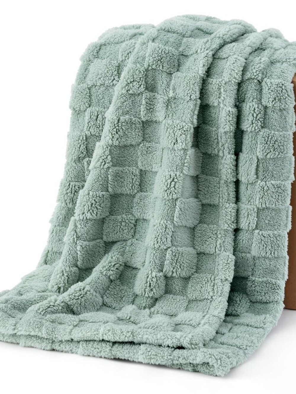 Checkered Fleece Throw Blanket,Cute Home Decor,Sage Green,50"×60"